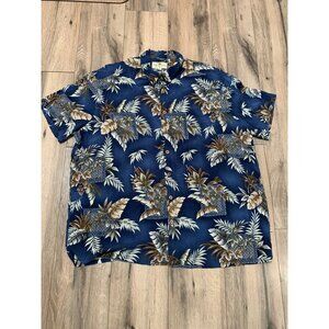 Island Shores Men’s 2 XL Rayon Blue Hawaiian Print Button-up S0hort Sleeve